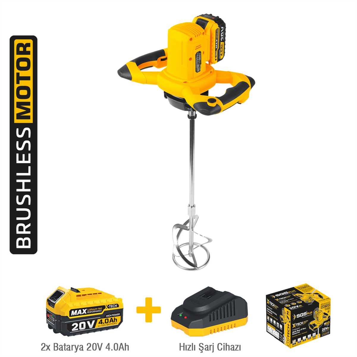 SGS5440 AKÜLÜ KARIŞTIRICI MİXER 20V 2X4.0 AH KÖMÜRSÜZ MOTOR (2 ADET BATARYA)